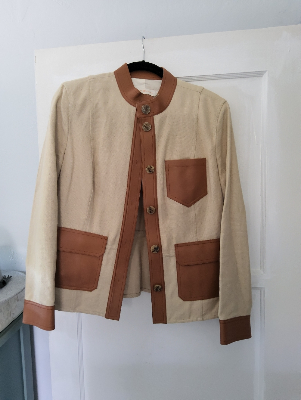 TORY BURCH Jacket with Tan Leather Trim